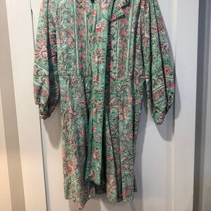 Sue Sartor Flounce Dress – Sage Green Coral Paisley Block Print, Size Medium